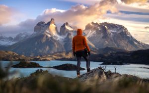 Man on mountain with Patagonia Jacket